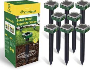 Careland Solar Mole Groundhog Repellent Stakes Outdoor Ultrasonic Gopher Repeller Vole Deterrent Waterproof Sonic Repellent Spikes Drive Away Burrowing Animals from Lawns and Yard