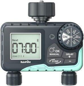 Water Timer for Garden Hose - 2 Zone Sprinkler Timer with Rain Delay/Manual Watering/Automatic Irrigation Controller System - Water Hose Timer Programmable Faucet Timer for Yard Lawn